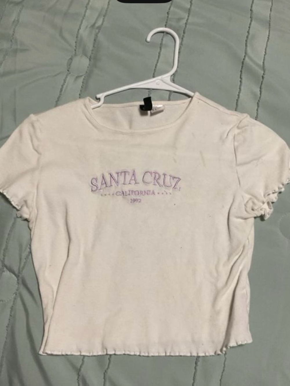 Divided Cream Crop Tee with Lavender Logo